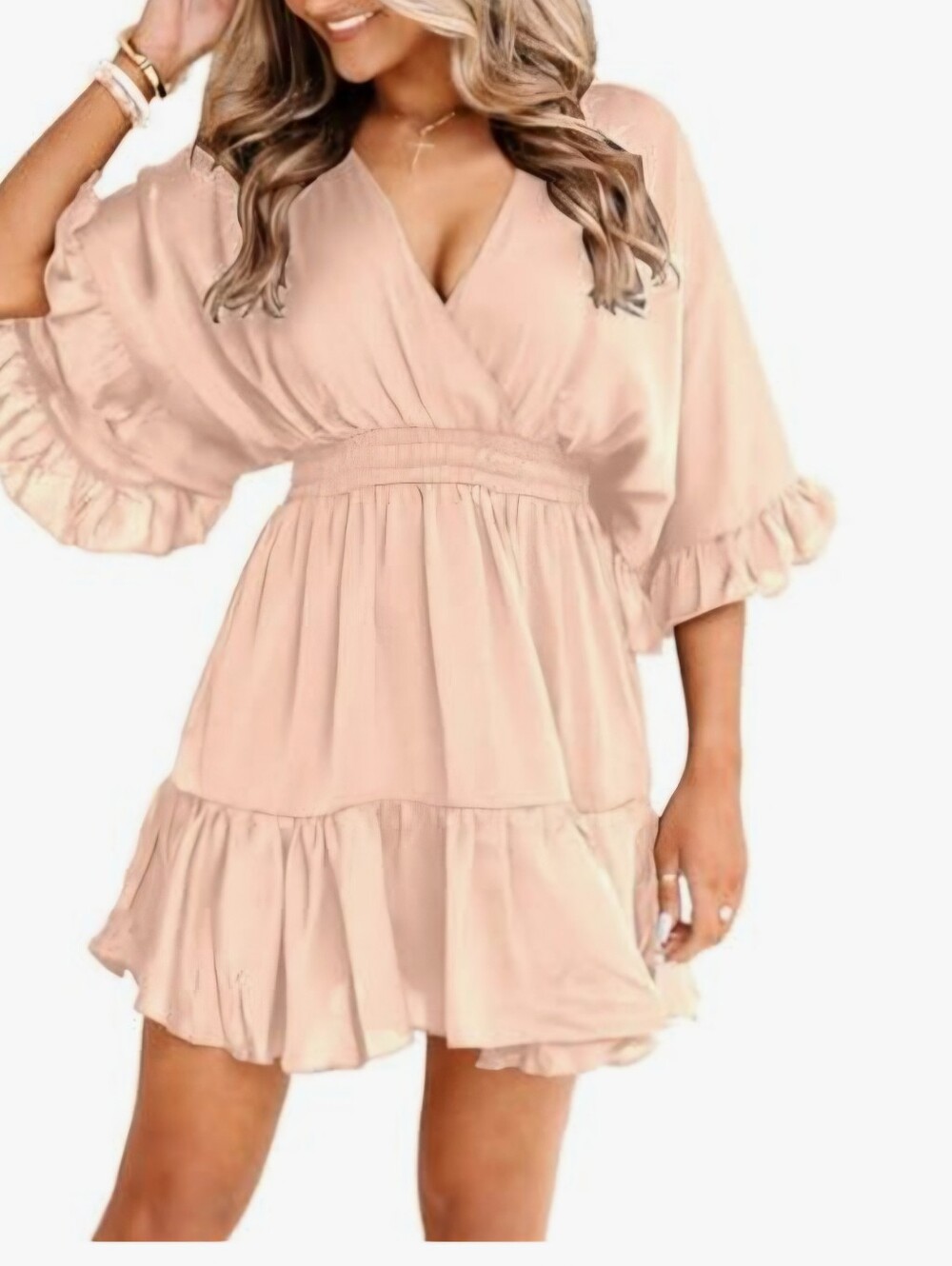 Flutter Sleeve Mini Dress in Blush Pink